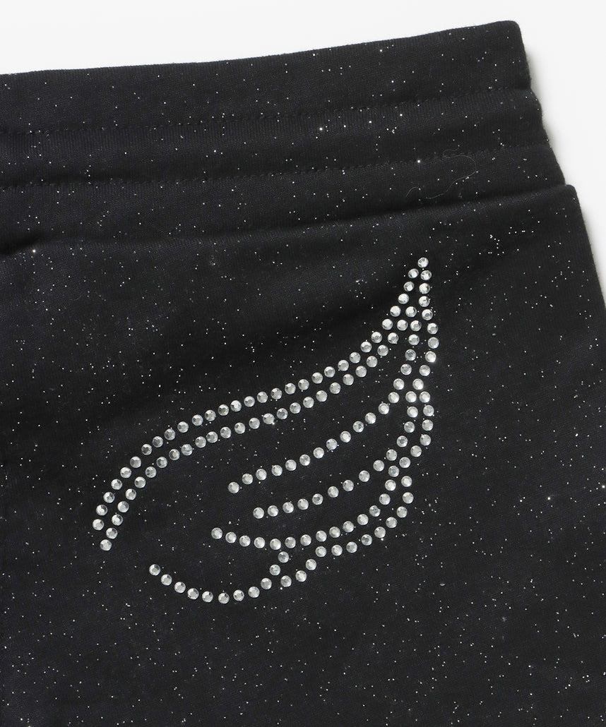 ≪予約商品≫sqnz glitter mini pants / レディース ショートパンツ ボトムス ラインストーン 裏毛 【セットアップ着用可能】 ブラック