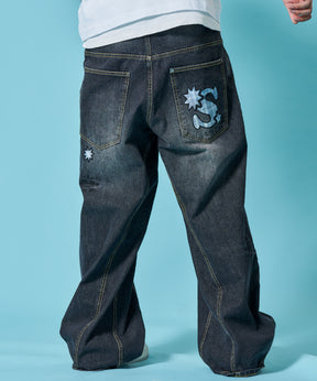 ※WEB限定 / ワイドデニムパンツ / sqnz seam design applique denim ブラック
