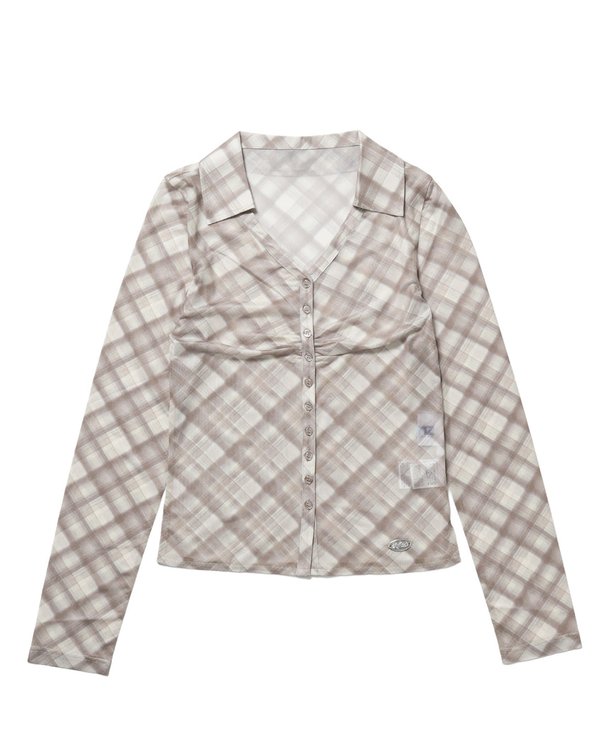 ※WEB限定 / レディースギャザー長袖シャツ / sqnz sheer gather l/s shirts モカ