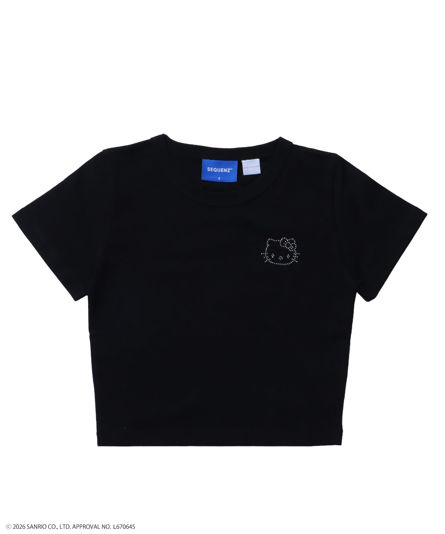 HK CIRCLE LOGO TEE / ハローキティ キティちゃん 半袖 クルーネック プリント ワンポイント ラインストーン プリント ブラック