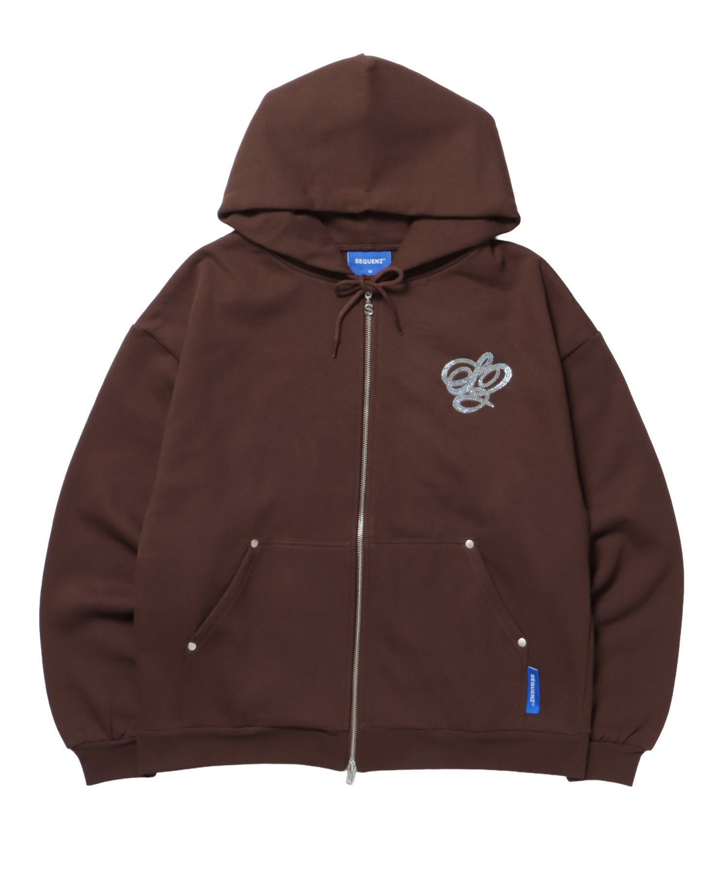CROSS RHINE STONE ZIP P/K / パーカー ジップパーカー ラインストーン クロスデザイン 裏起毛 ダブルジップ 短丈 【セットアップ】 モカ