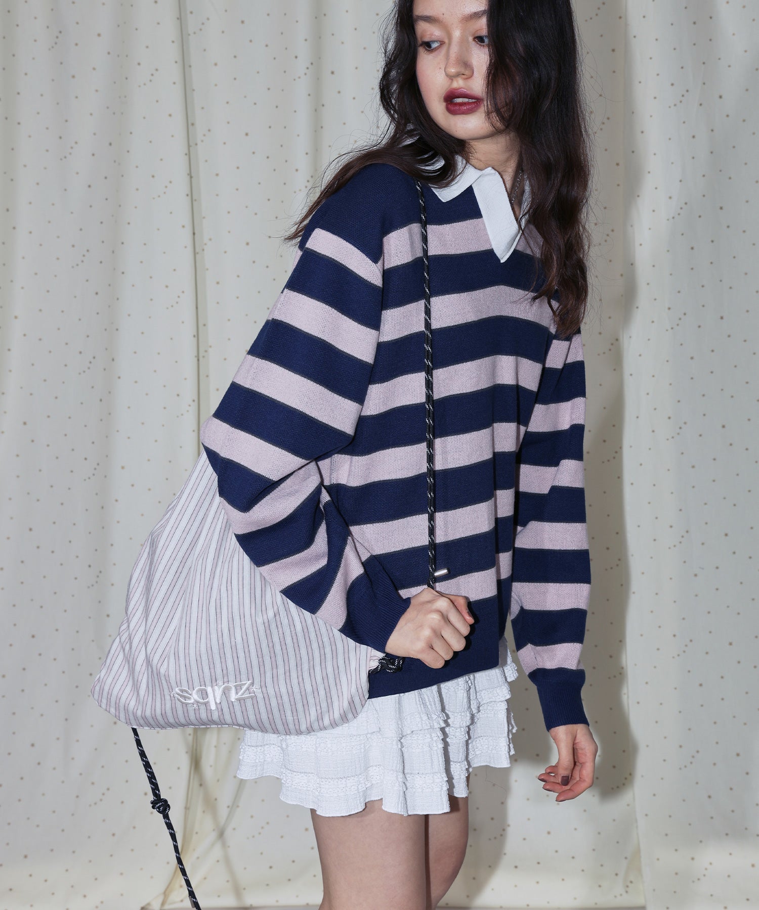 sqnz dairy 2way knapsack / ナップサック トートバック 2WAY チェック ストライプ ライトピンク