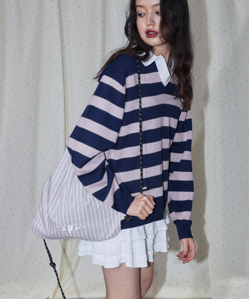 sqnz dairy 2way knapsack / ナップサック トートバック 2WAY チェック ストライプ ライトピンク