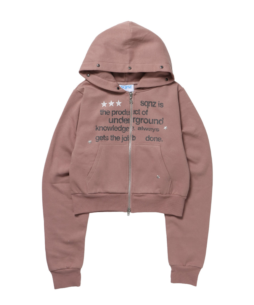 sqnz fur zip pk / レディース ファー ジップパーカー スタッズ 裏起毛 短丈 ダブルジップ ピンク