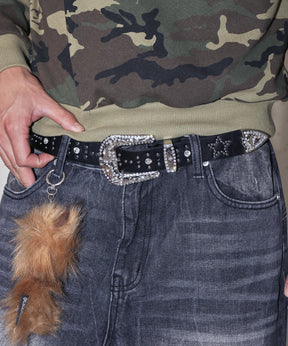 SEQUENZ RHINE STONE BELT MEN / ベルト スタッズ ストーン リアルツリー レオパード メンズ 雑貨 ブラック