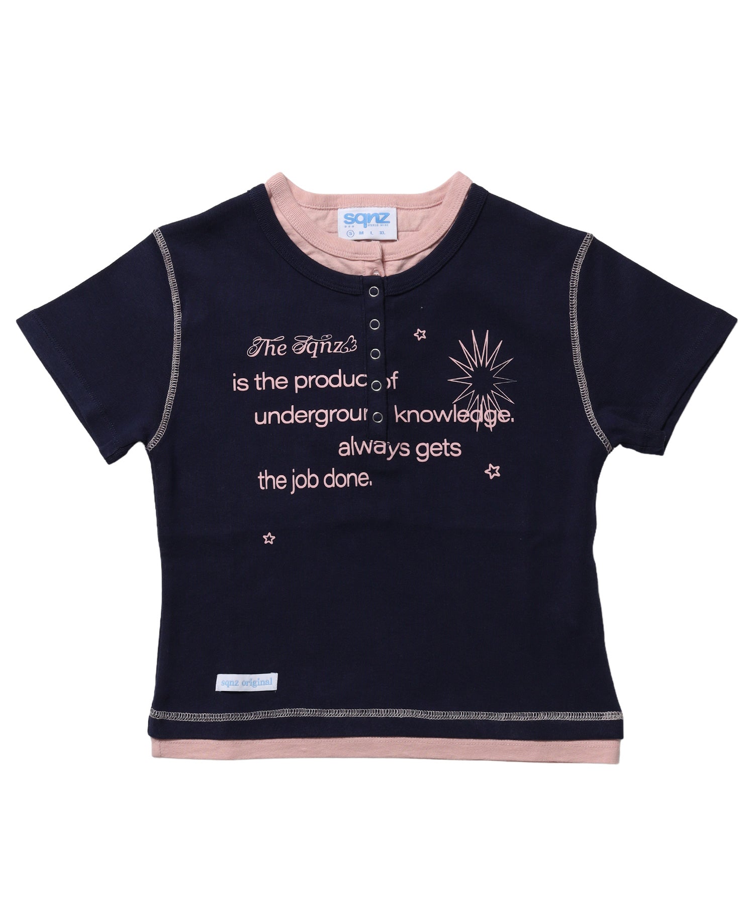 ≪予約商品≫※WEB限定 / フェイクレイヤード / バイカラーヘンリーネック半袖T /sqnz fake layered henley star tee ダークネイビー