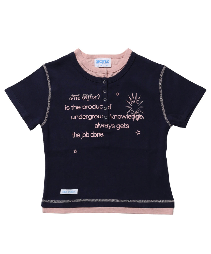 ≪予約商品≫※WEB限定 / フェイクレイヤード / バイカラーヘンリーネック半袖T /sqnz fake layered henley star tee ダークネイビー
