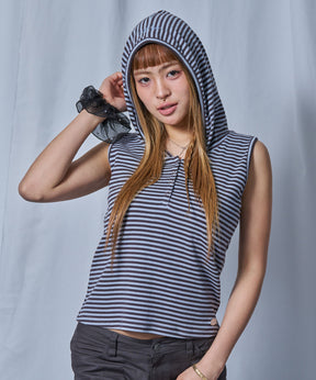 ※WEB限定 / レディースボーダータンクトップ / sqnz border hooded tank top ライトブルー