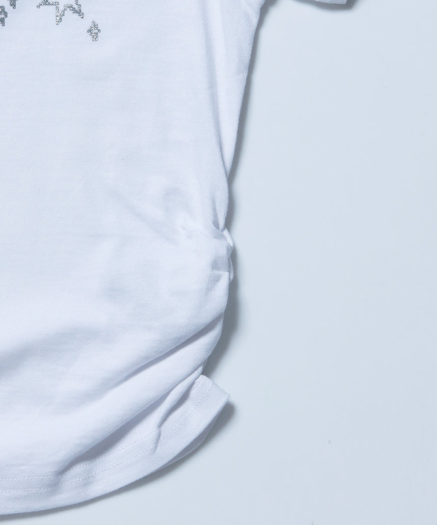 ≪予定商品≫※WEB限定 /レディースラメプリントTシャツ / sqnz side shearing glitter tee ホワイト