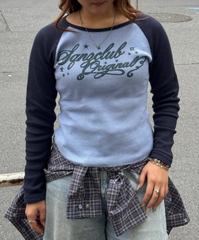 sqnz angel thermal / ロンT クルーネック ラグラン サーマル ワッフル 長袖 プリント ネイビー