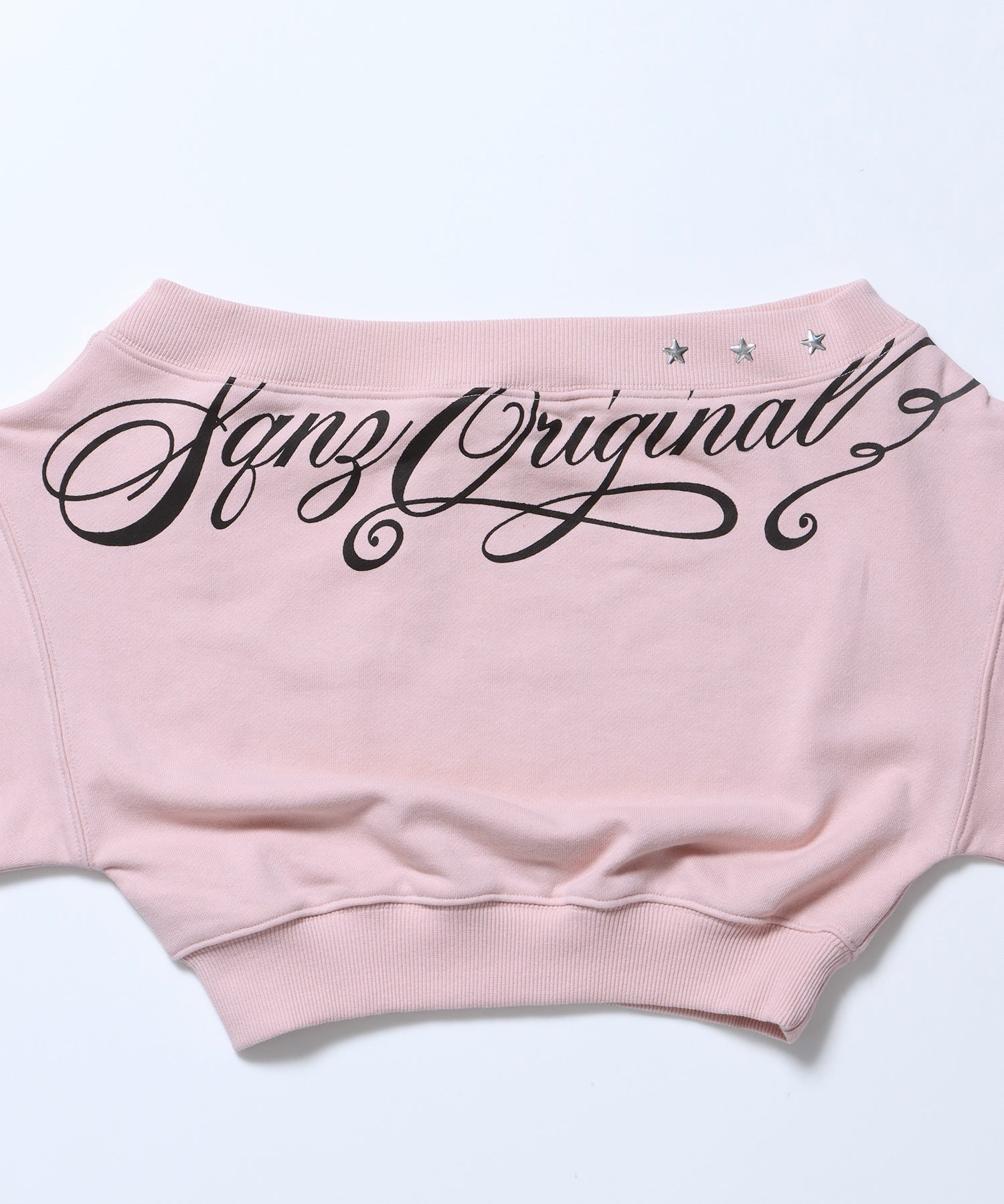 sqnz star shoulder sweat ladies / レディース ワンショルダー スタッズ 裏毛 短丈 サムホール ピンク