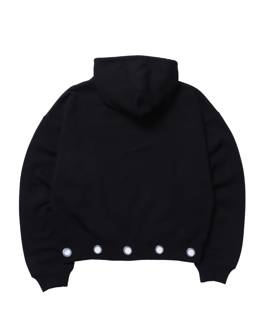 sqnz eyelet zip pk / ジップパーカー スタッズ フーディ ハトメ 裏起毛≪SET UP着用可能≫ ブラック