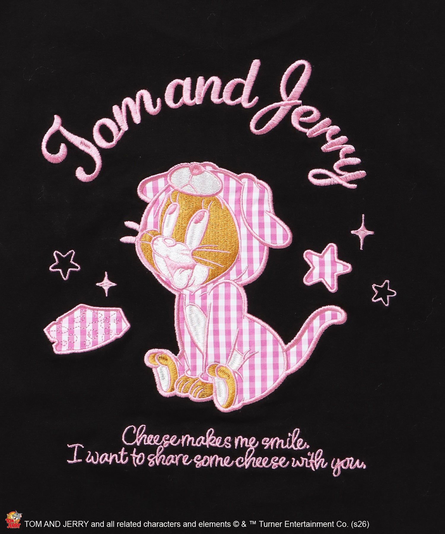 TJ GINGHAM DOG TEE / トムとジェリー 半袖 クルーネック 刺繍 ワンポイント ワッペン ユニセックス オーバーサイズ レイヤード ブラック
