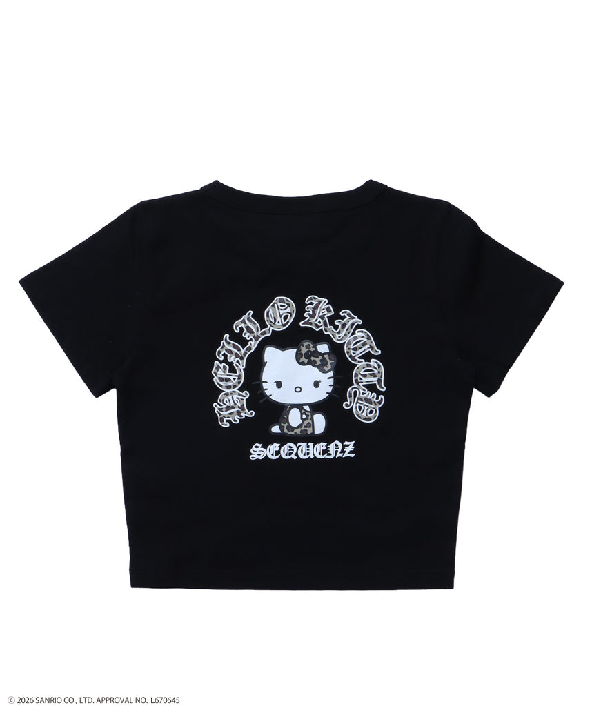 HK CIRCLE LOGO TEE / ハローキティ キティちゃん 半袖 クルーネック プリント ワンポイント ラインストーン プリント ブラック