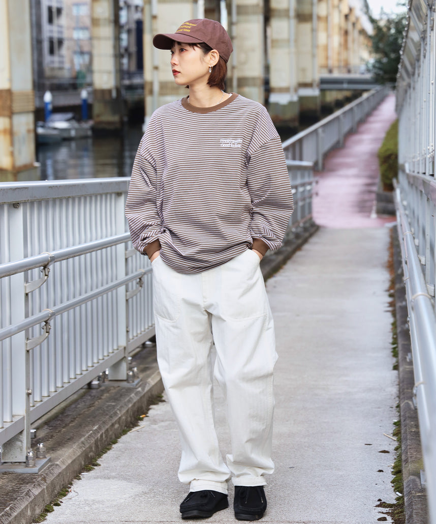 ロゴ刺繍マルチボーダーロングスリーブTシャツ ブラウン