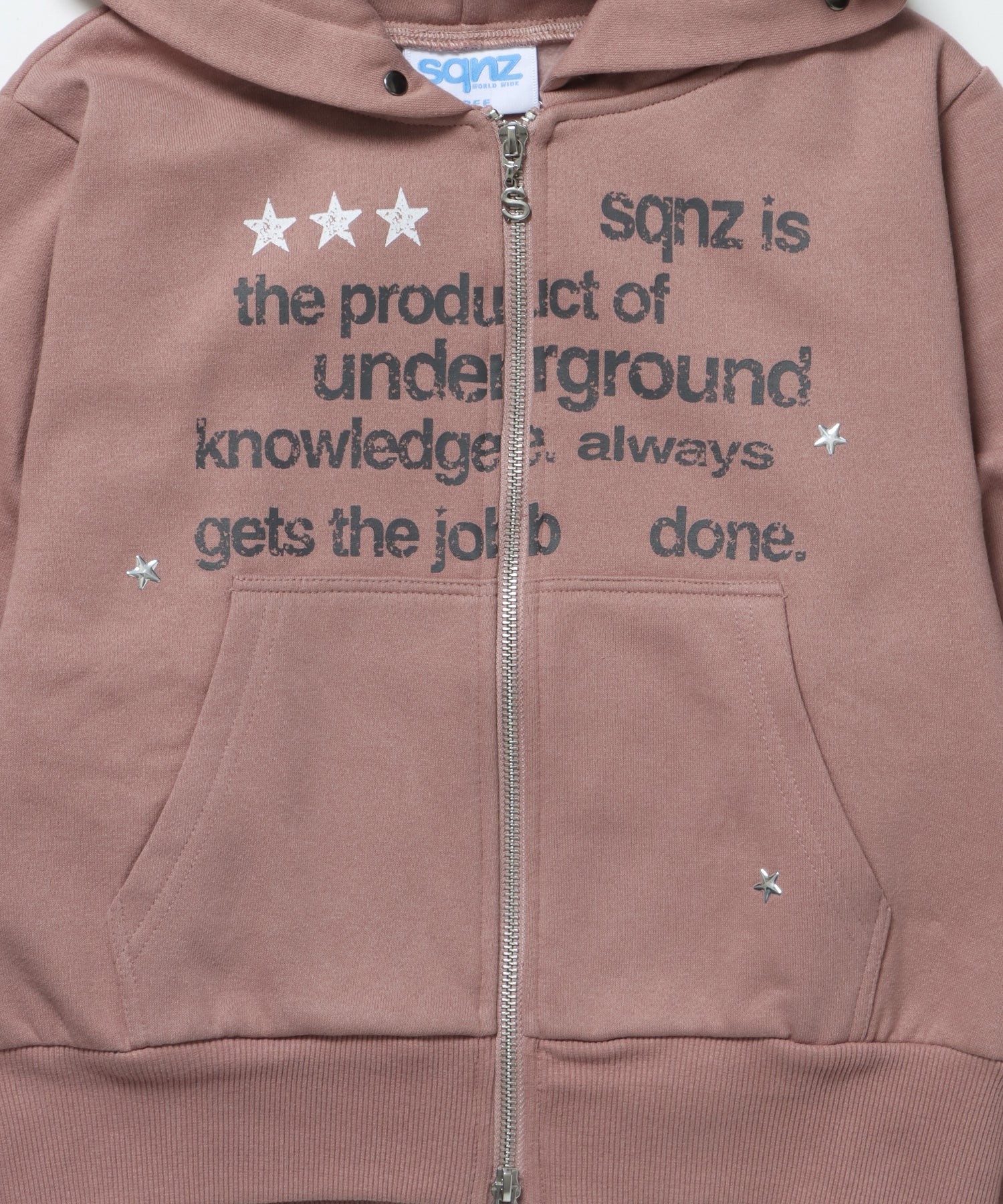 sqnz fur zip pk / レディース ファー ジップパーカー スタッズ 裏起毛 短丈 ダブルジップ ピンク