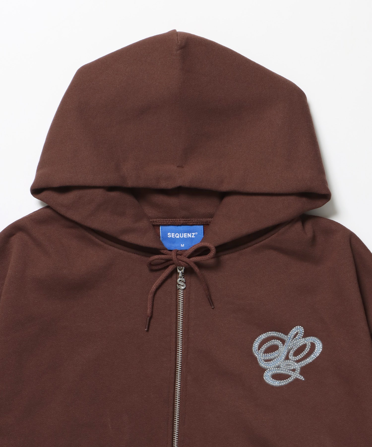 CROSS RHINE STONE ZIP P/K / パーカー ジップパーカー ラインストーン クロスデザイン 裏起毛 ダブルジップ 短丈 【セットアップ】 モカ