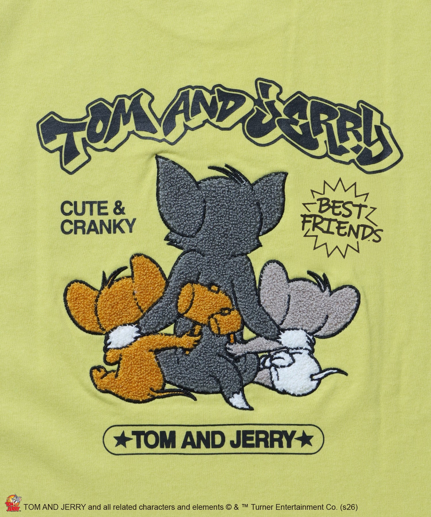 TJ BEST FRIENDS! EMB. TEE / トムとジェリー Tシャツ 半袖 クルーネック 刺繍 オーバーサイズ イエロー
