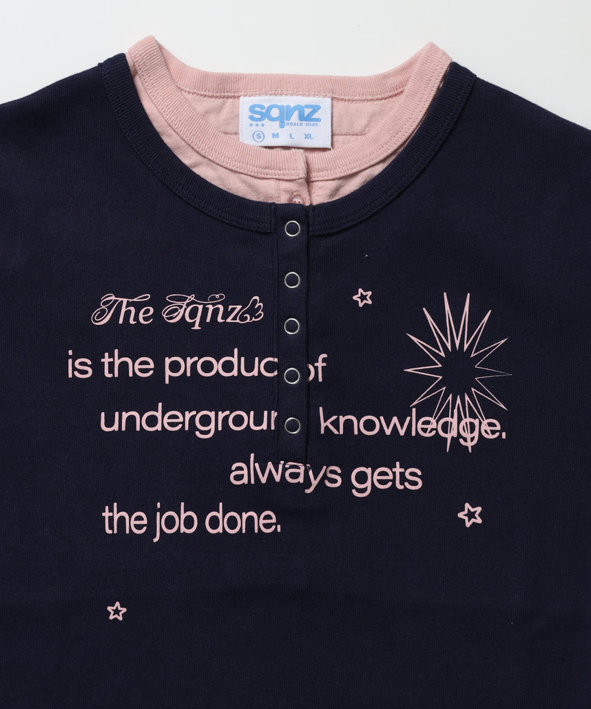 ≪予約商品≫※WEB限定 / フェイクレイヤード / バイカラーヘンリーネック半袖T /sqnz fake layered henley star tee ダークネイビー