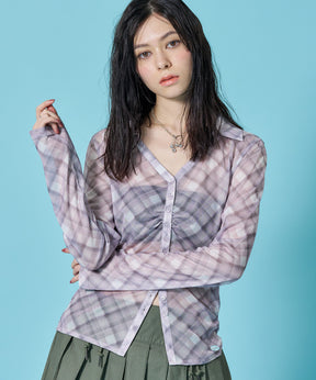 ※WEB限定 / レディースギャザー長袖シャツ / sqnz sheer gather l/s shirts ピンク