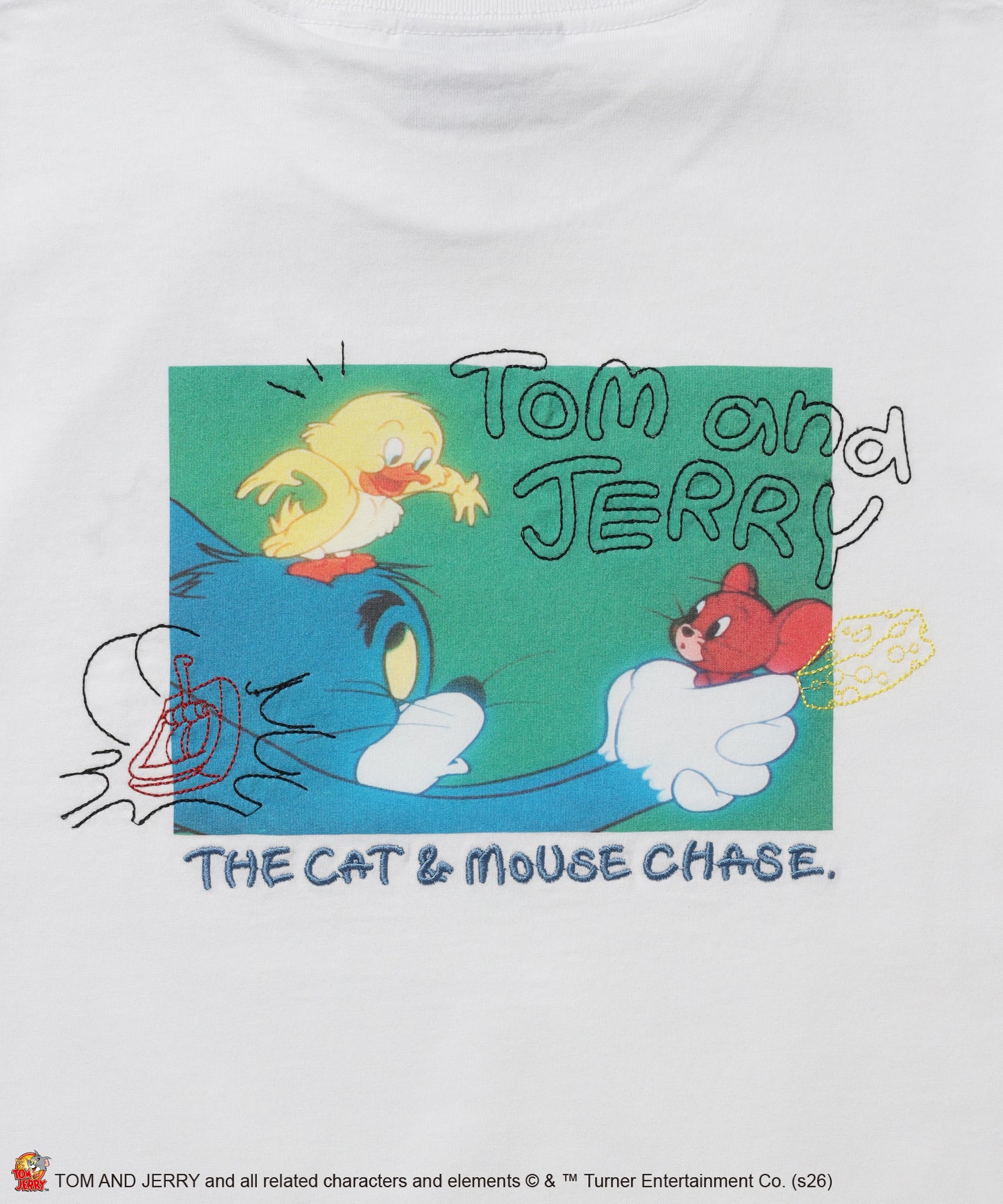 TJ PHOTO & EMB. TEE / トムとジェリー 半袖 クルーネック プリント 刺繍 ワンポイント ユニセックス オーバーサイズ レイヤード ホワイト