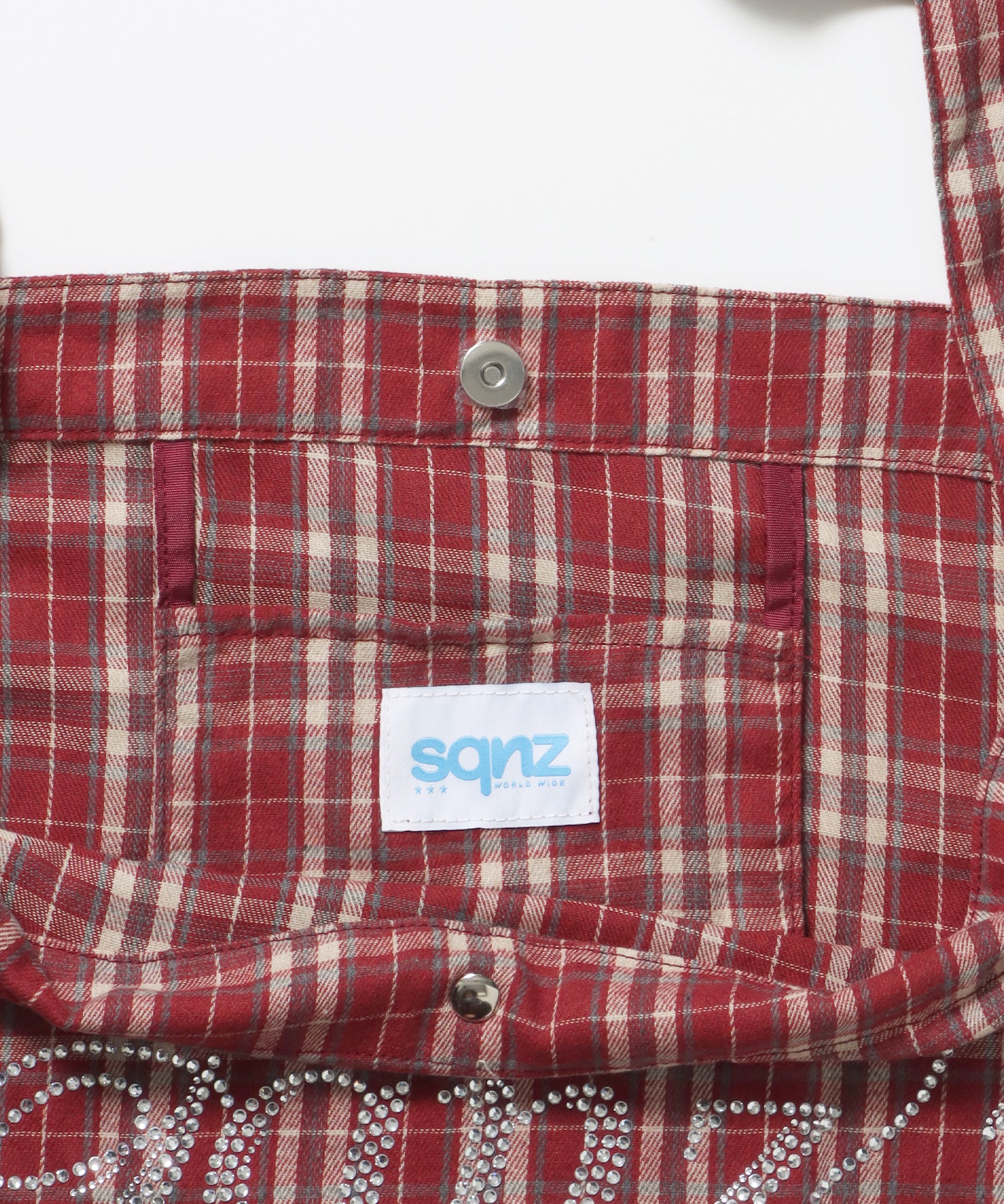 ≪予約商品≫sqnz favorite kira-kira totebag / ラインストーン バック チェック柄 2way ユニセックス レッド