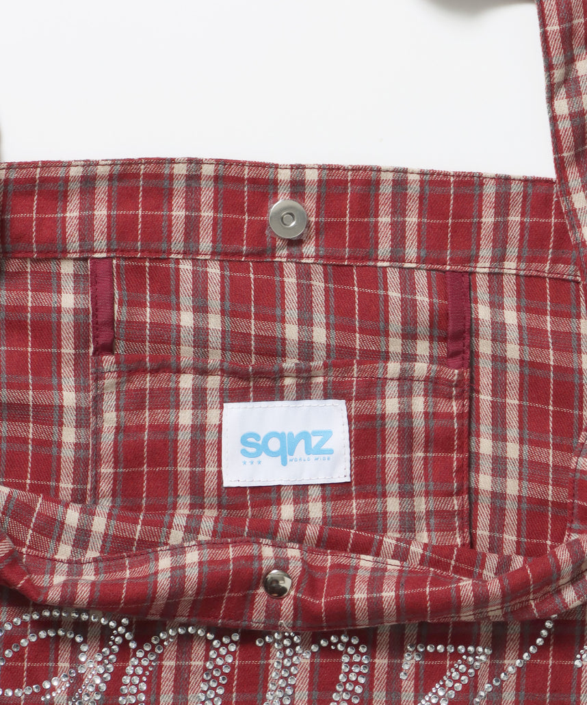 ≪予約商品≫sqnz favorite kira-kira totebag / ラインストーン バック チェック柄 2way ユニセックス レッド