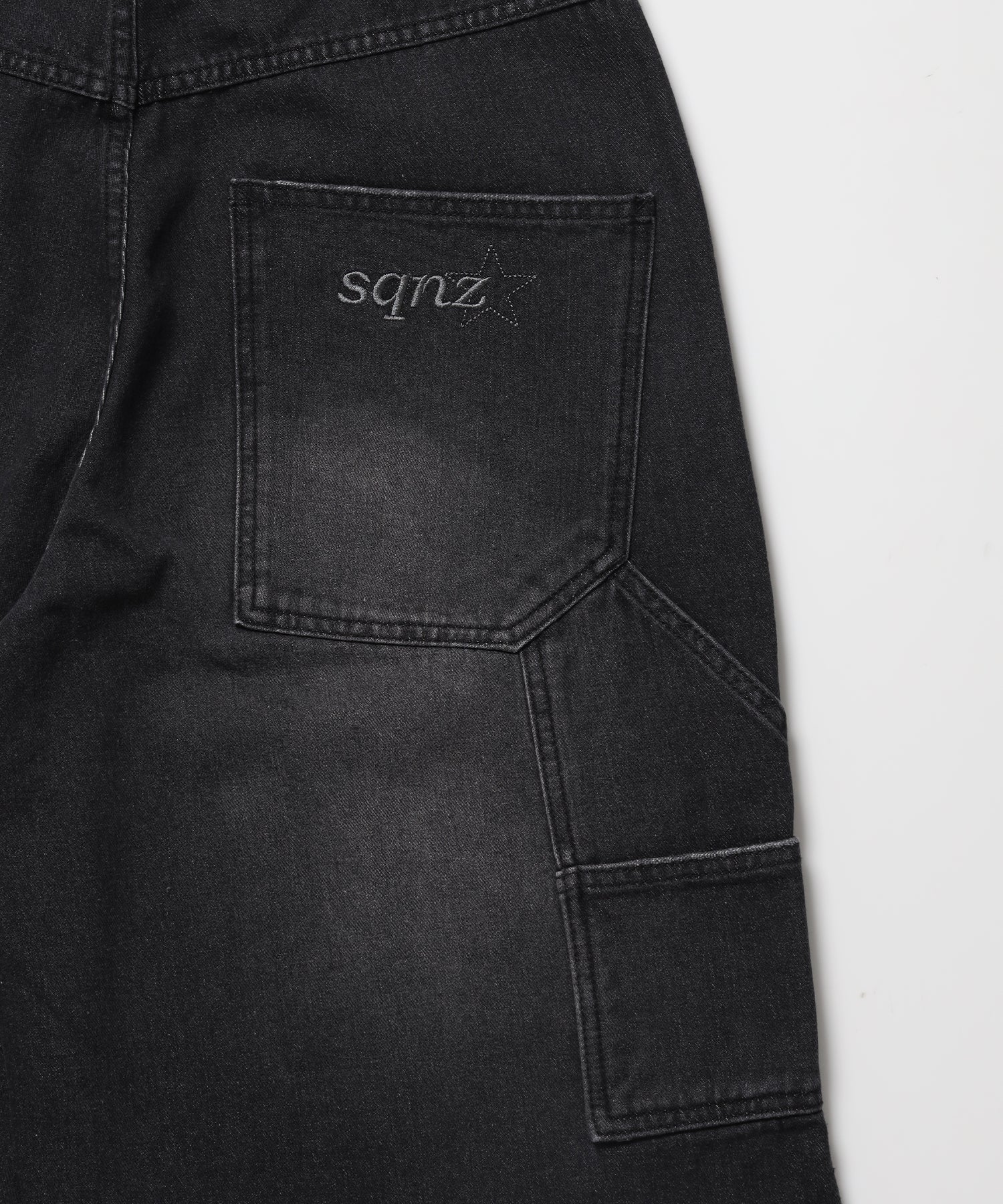※WEB限定 / ダメージデニムショートパンツ / sqnzU double knee denim shorts ブラック