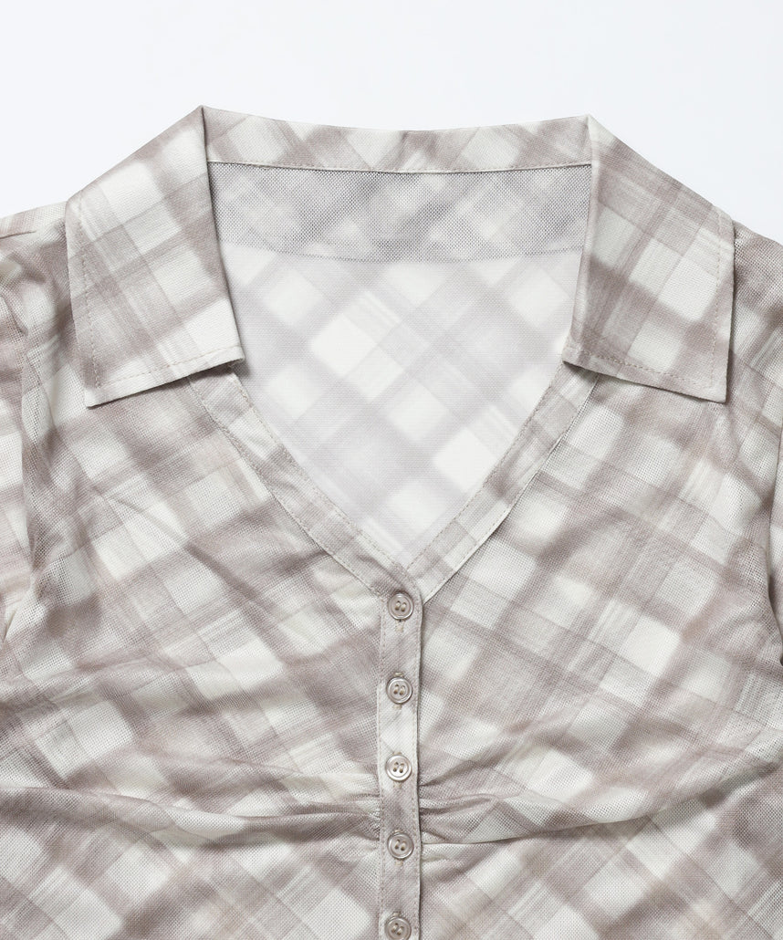 ※WEB限定 / レディースギャザー長袖シャツ / sqnz sheer gather l/s shirts モカ
