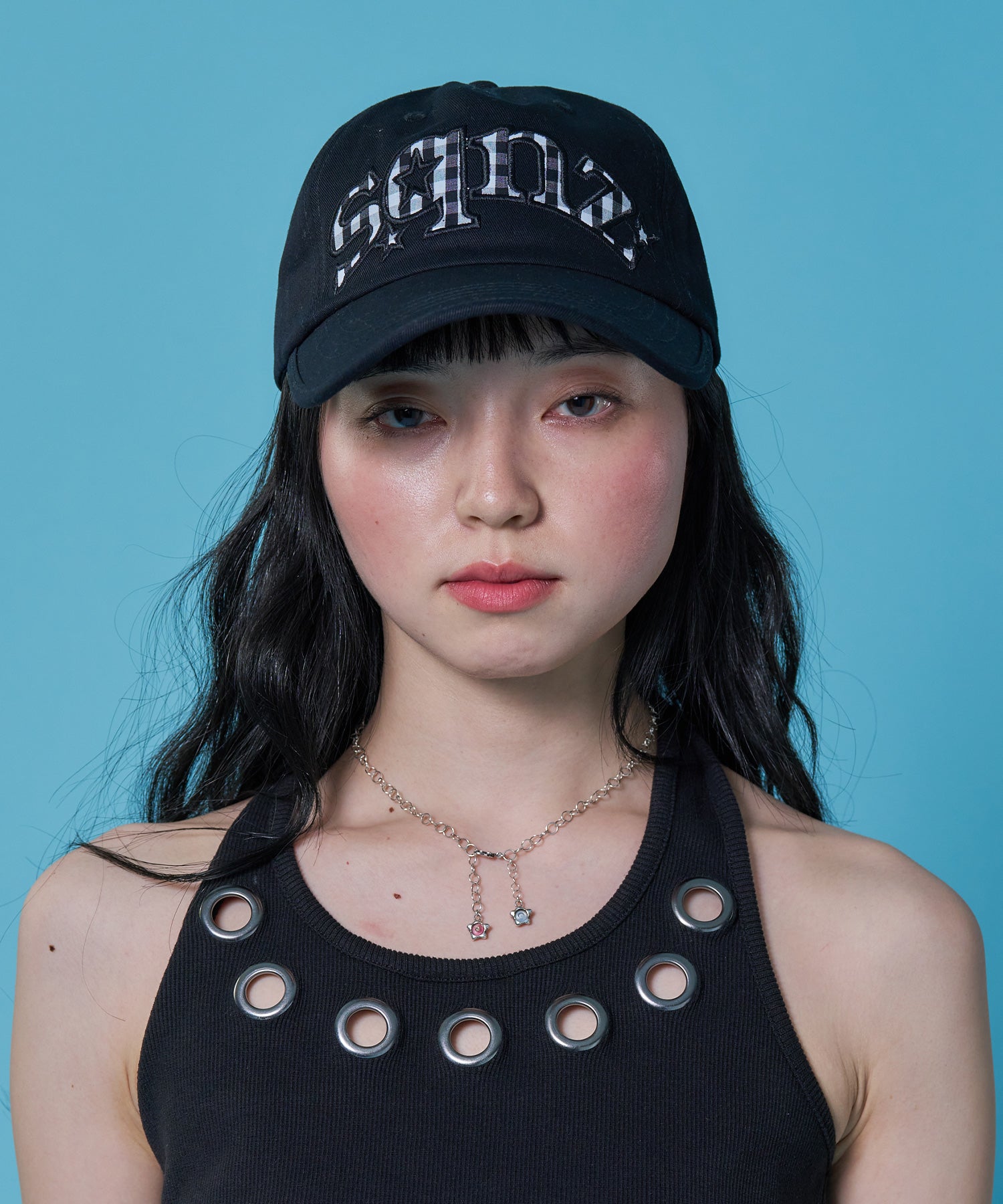 ≪予約商品≫sqnz gingham logo cap / キャップ 帽子 ワッペン ベースボール ユニセックス 刺繍 ブラック
