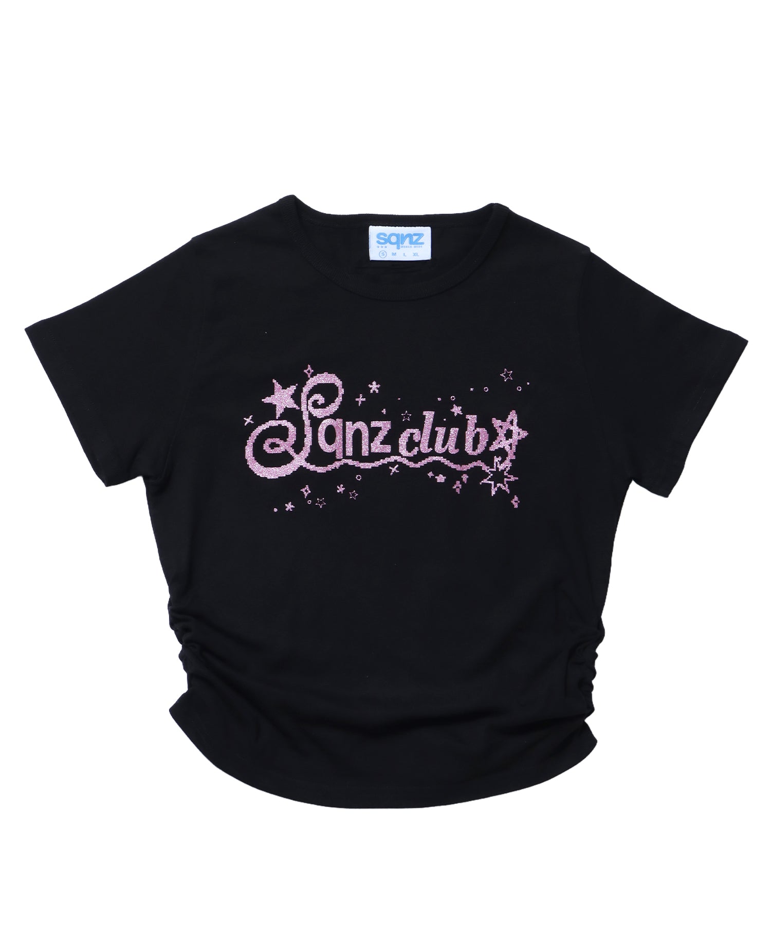 ※WEB限定 / レディースラメプリントTシャツ / sqnz side shearing glitter tee ブラック