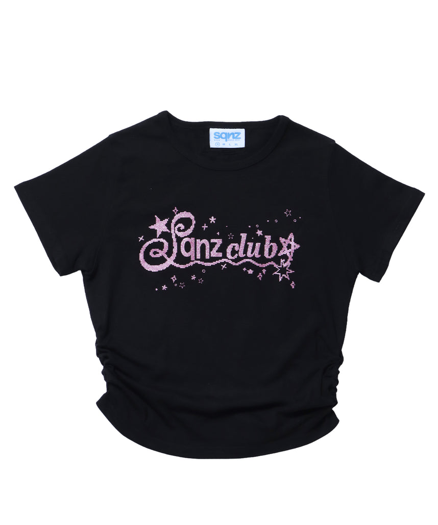 ※WEB限定 / レディースラメプリントTシャツ / sqnz side shearing glitter tee ブラック