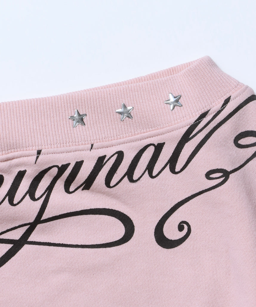 sqnz star shoulder sweat ladies / レディース ワンショルダー スタッズ 裏毛 短丈 サムホール ピンク