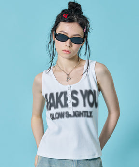 ※WEB限定 / レディースヘンリーネックタンクトップ / sqnz blur logo henley tank top ホワイト