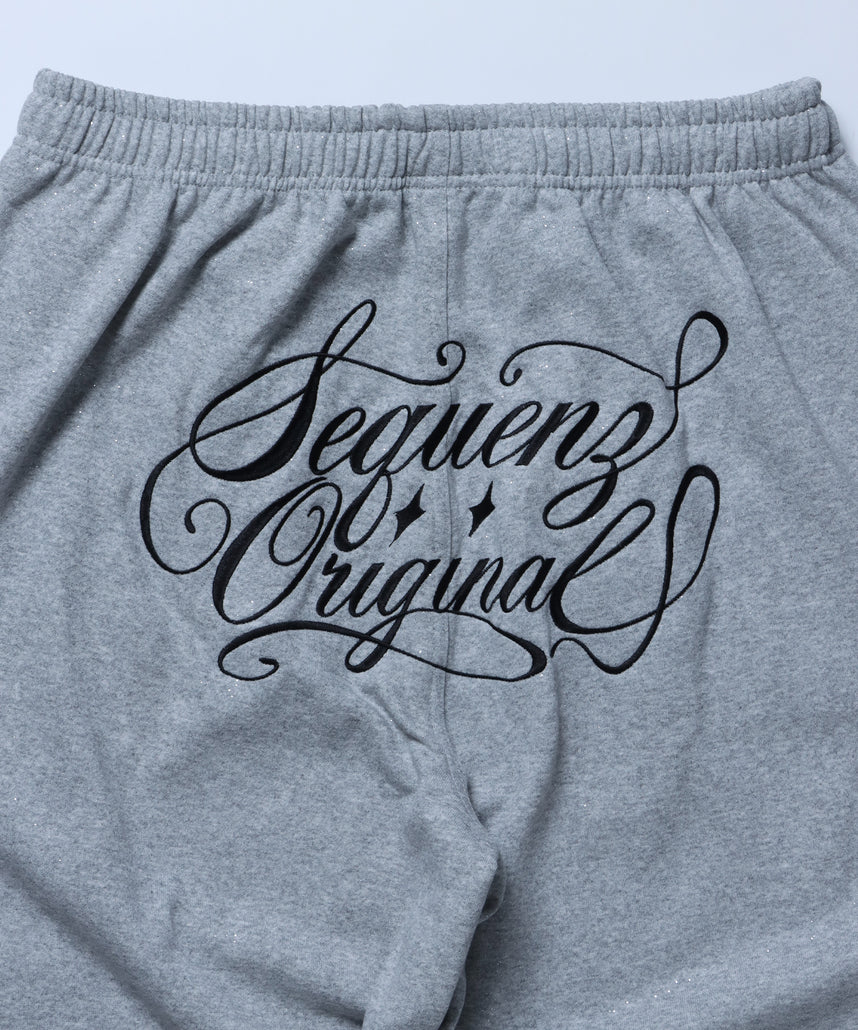 SQNZ GLITTER SWEAT PANTS / グリッター ラインストーン スウェットパンツ ドローコード 裏起毛 【セットアップ着用可】 グレー