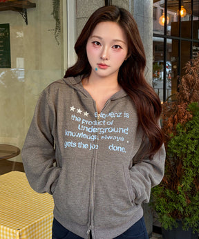 THERMAL LADIES ZIP UP LADIES / ワッフル レディース ジップパーカー サーマル ダブルジップ フーディ グレー