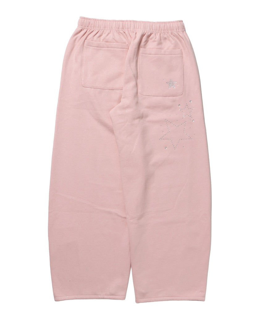 sqnz glitter sweat pants / グリッター スウェットパンツ ラインストーン ドローストリング ポケット 裏起毛 【セットアップ着用可能】 ペールピンク