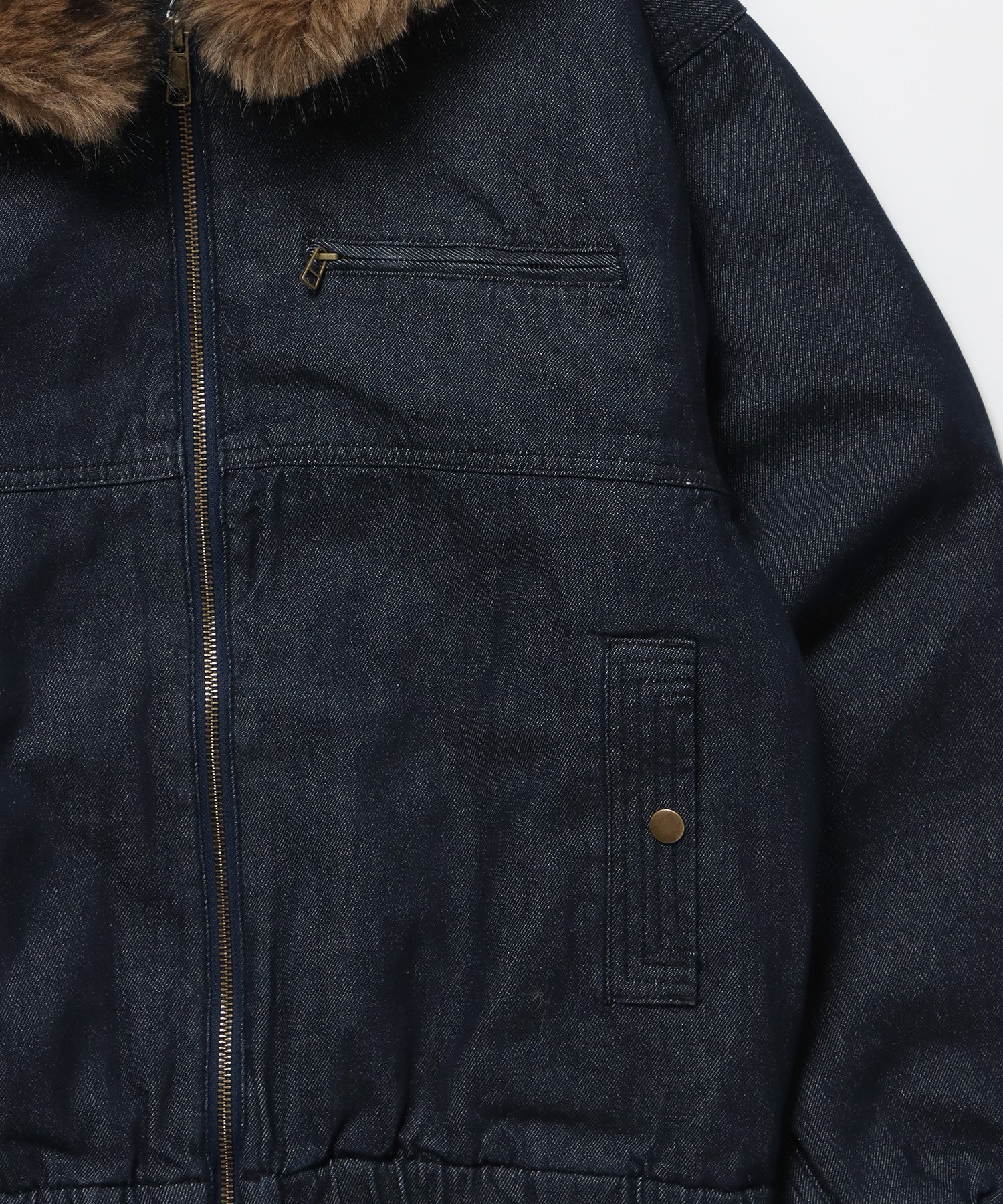 FUR DENIM HOODIE JKT / デニム ジャケット ファー 中綿 ダブルジップ フーディ ネイビー
