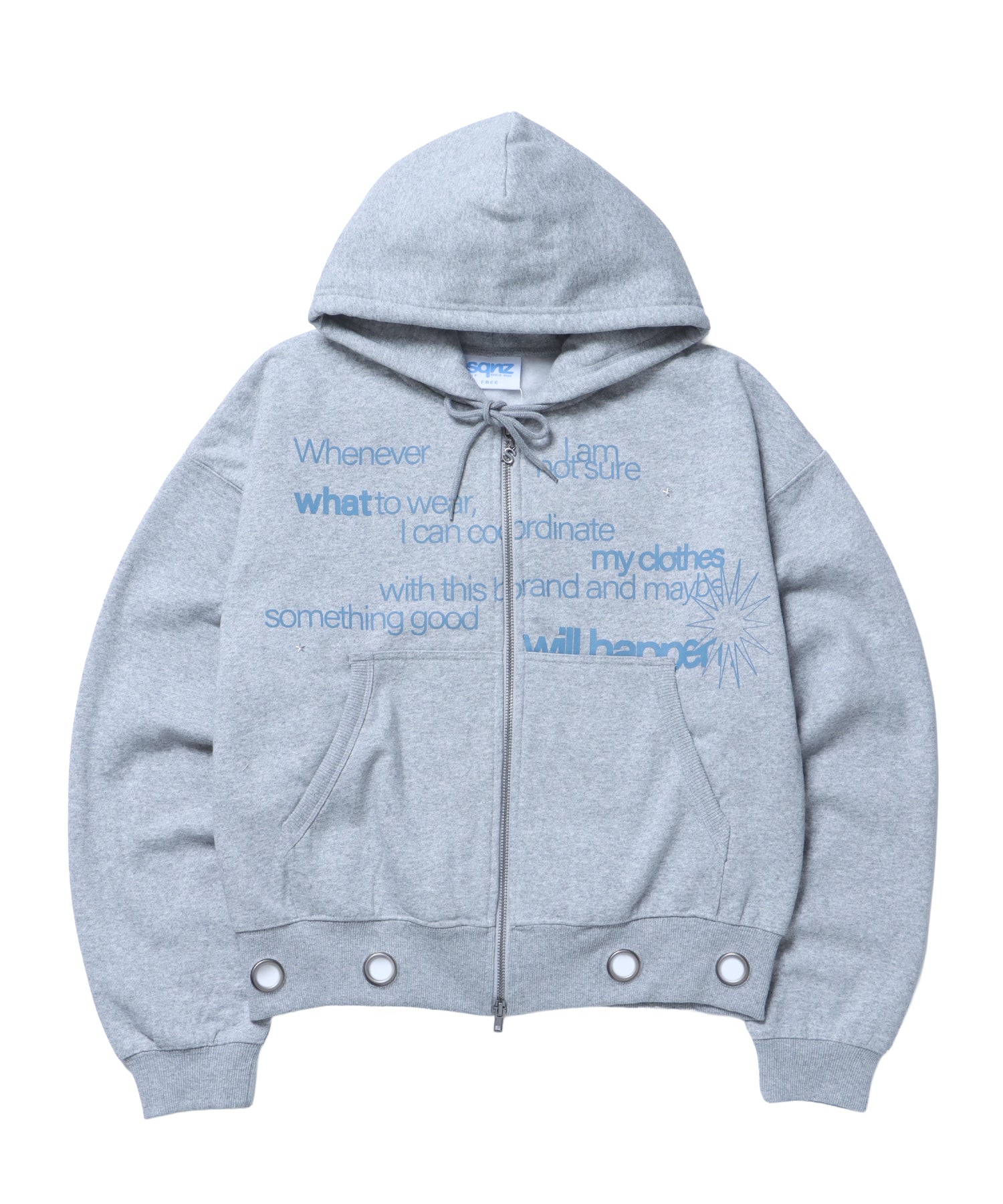 sqnz eyelet zip pk / ジップパーカー スタッズ フーディ ハトメ 裏起毛≪SET UP着用可能≫ グレー