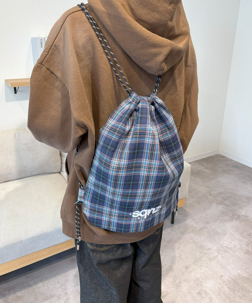 sqnz dairy 2way knapsack / ナップサック バック 2WAY ブランドロゴ チェック ストライプ ネイビー
