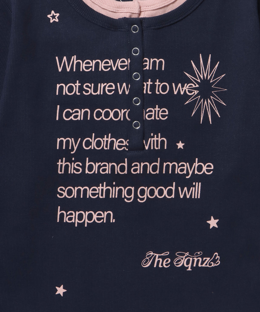 sqnz fake layered henley star l/s tee / 長袖 プリント ヘンリー フェイクレイヤード ツートーン ネイビー
