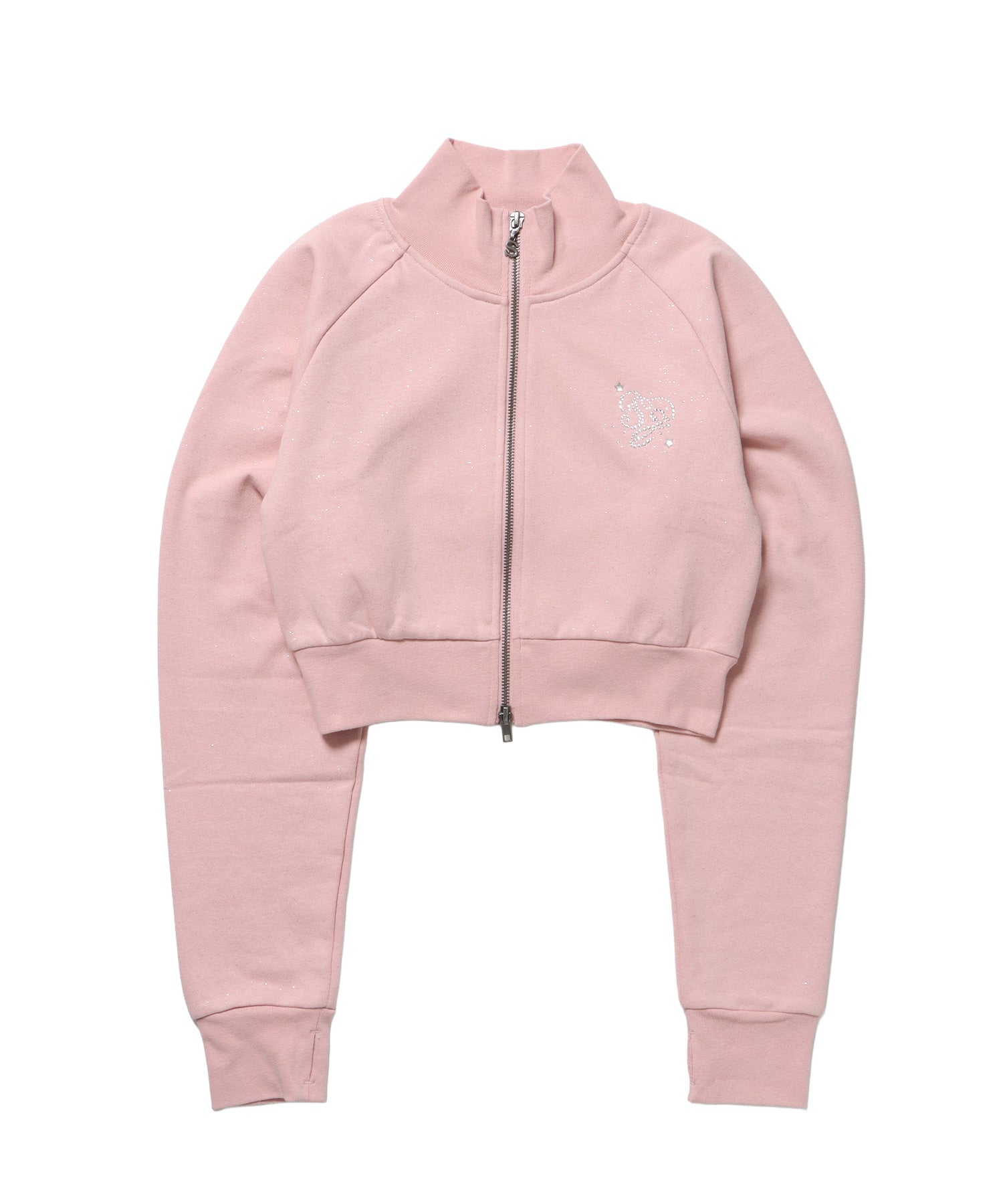 sqnz glitter zip top / グリッターダブルジップ ジップスウェット 裏起毛 ラインストーン 【セットアップ着用可能】 ライトピンク