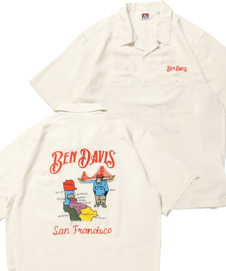SOUVENIR EMB O/C SHIRT / 半袖 シャツ 刺繍 オープンカラー ヴィンテージライク オフホワイト