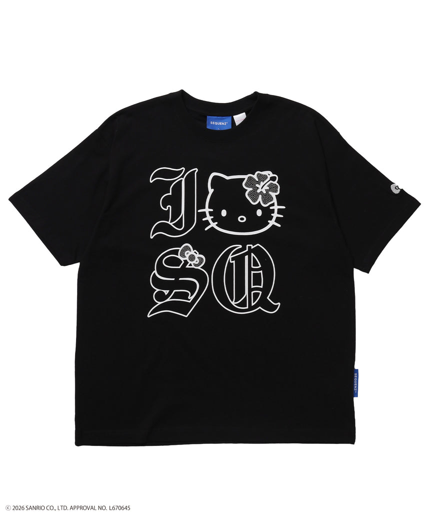 HK I LOVE “KI”TEE / ハローキティ キティちゃん 半袖 クルーネック プリント ワンポイント ブラック