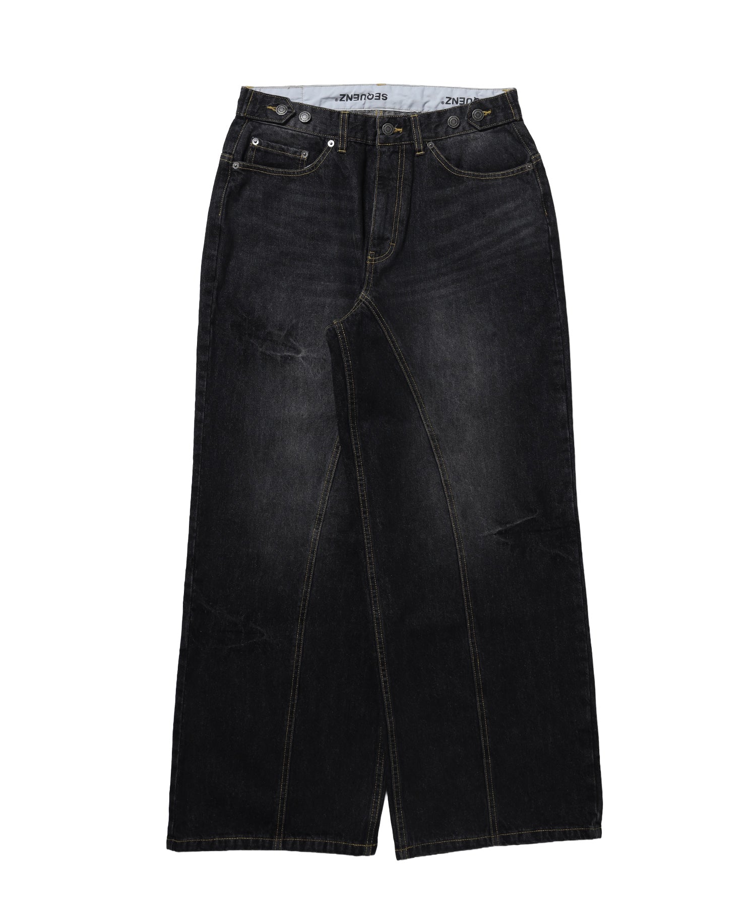 ※WEB限定 / ワイドデニムパンツ / sqnz seam design applique denim ブラック