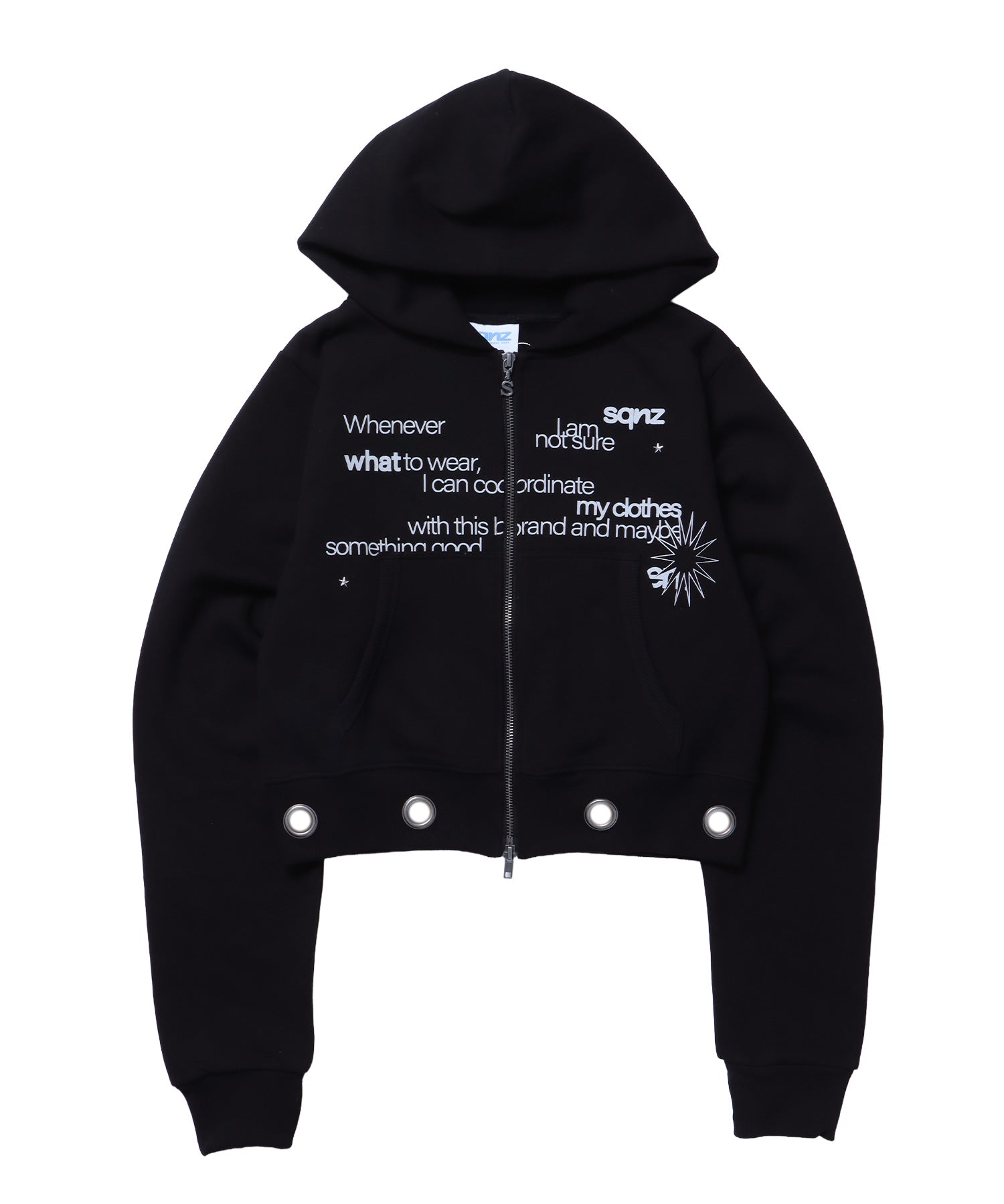 sqnz eyelet fit zip pk / レディース ジップパーカー フーディ ハトメ スタッズ ダフルジップ 裏起毛≪SET UP着用可能≫ ブラック