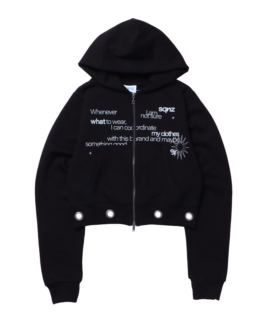 sqnz eyelet fit zip pk / レディース ジップパーカー フーディ ハトメ スタッズ ダフルジップ 裏起毛≪SET UP着用可能≫ ブラック