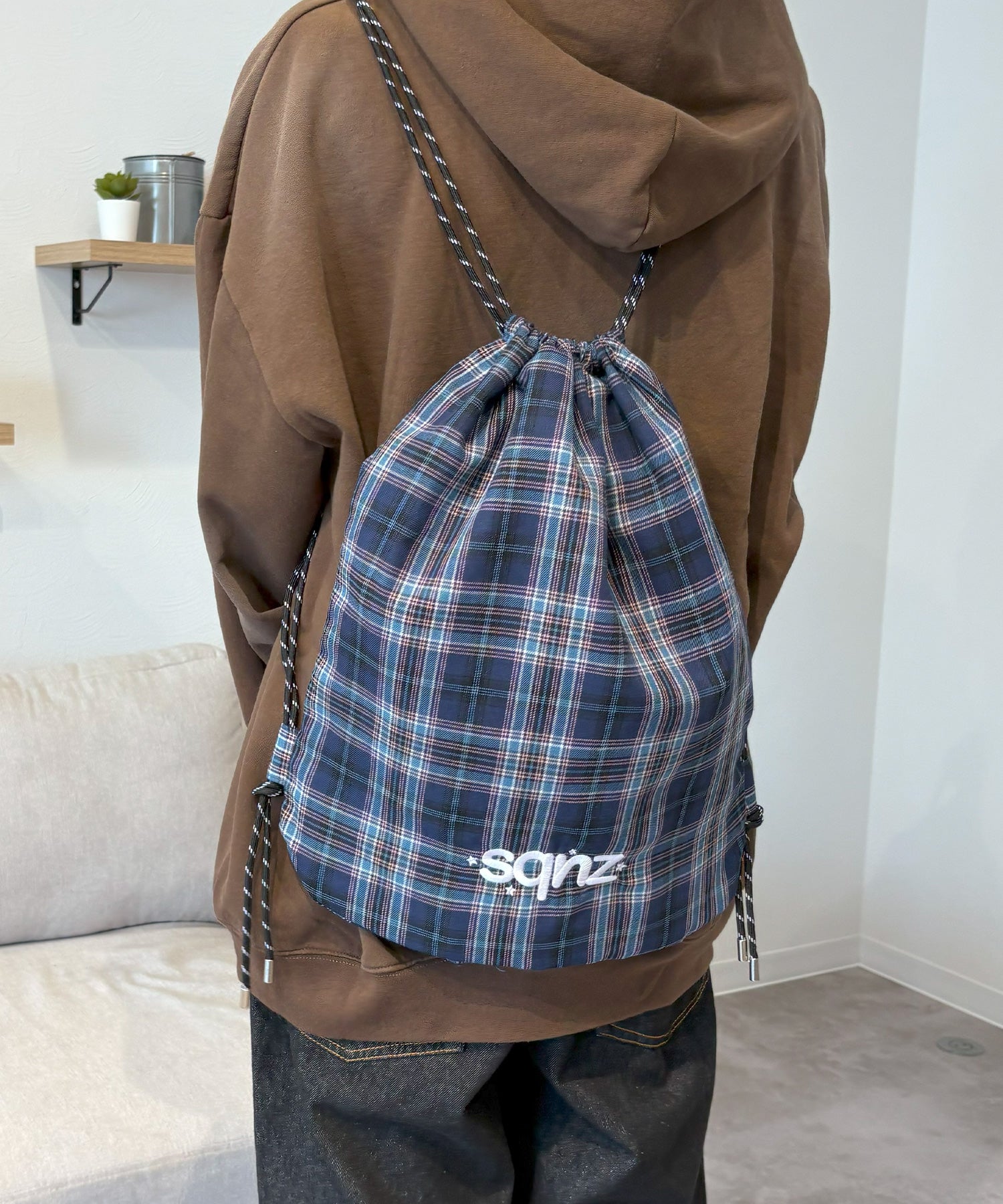 sqnz dairy 2way knapsack / ナップサック トートバック 2WAY チェック ストライプ ネイビー