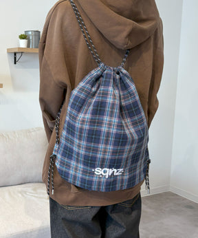 《予約商品》sqnz dairy 2way knapsack / ナップサック バック 2WAY ブランドロゴ チェック ストライプ ネイビー