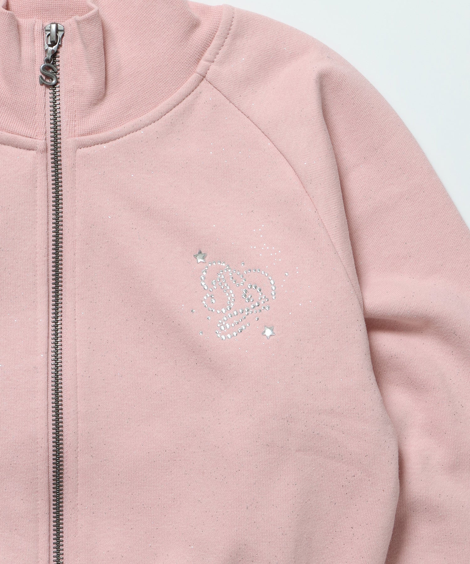 sqnz glitter zip top / グリッターダブルジップ ジップスウェット 裏起毛 ラインストーン 【セットアップ着用可能】 ライトピンク